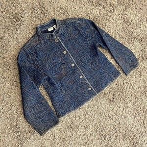 Chico’s Jean Embroidered Quilted Button Front Jacket Size 2 (L/12)